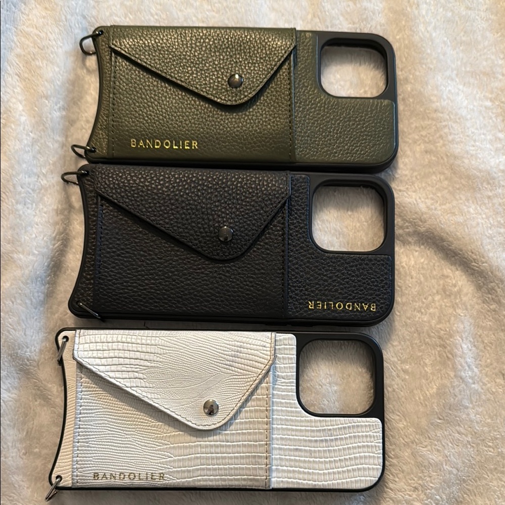 3 Bandolier Black and Green Leather Phone Cases for iPhone 13 PRO MAX